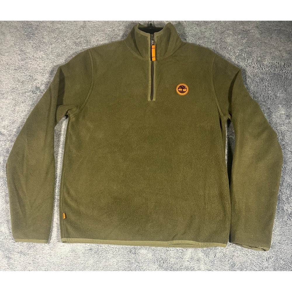 Timberland 1/4 Zip Pullover Fleece Jacket Men's S Olive‎ Front Logo EUC